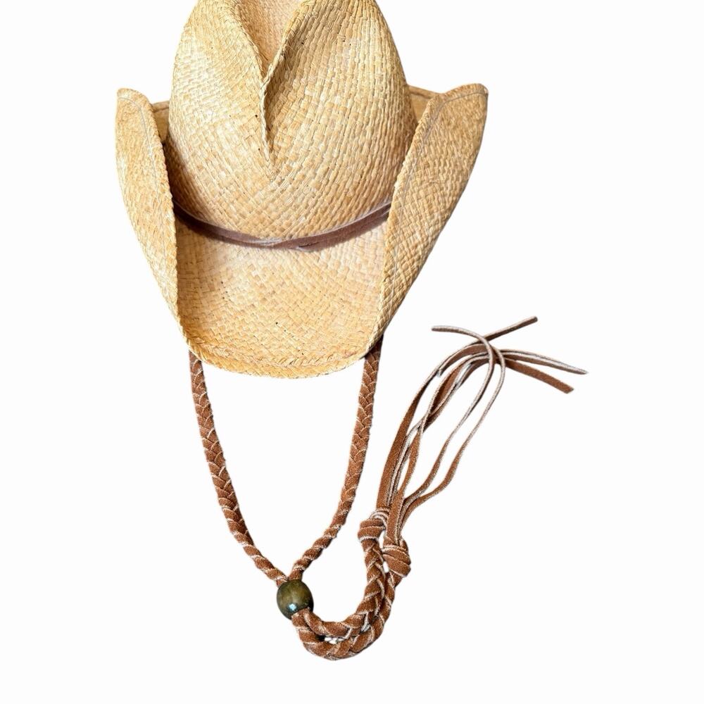 Dorfman Pacific Raffia Cowboy Hat Natural Straw Western Wide Brim L XL - Picture 16 of 16